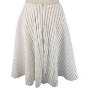 The Coverii White Lace Embroidered Textured Raw Hem Knee Length Full Skirt S